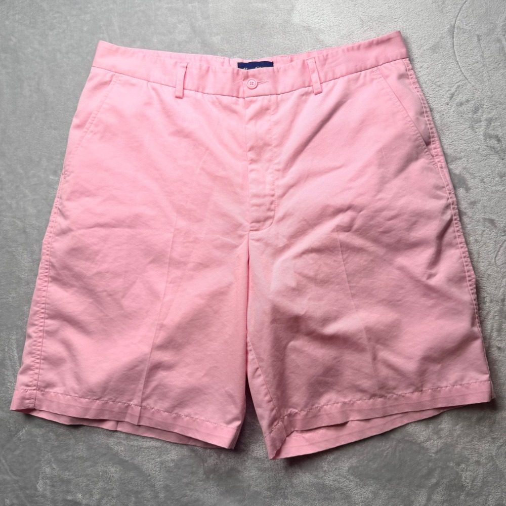Alan Flusser Mens Pink Flat Front Chino Shorts 36 Cotton Blend Casual Preppy